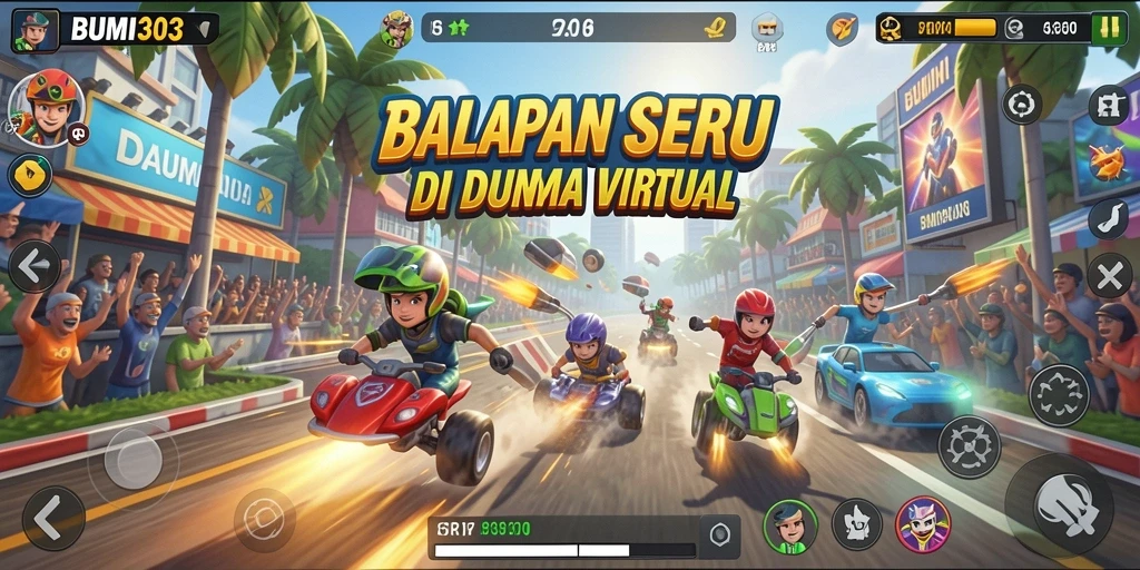 Tangkapan layar dari gameplay BUMI303 yang menegangkan saat balapan.