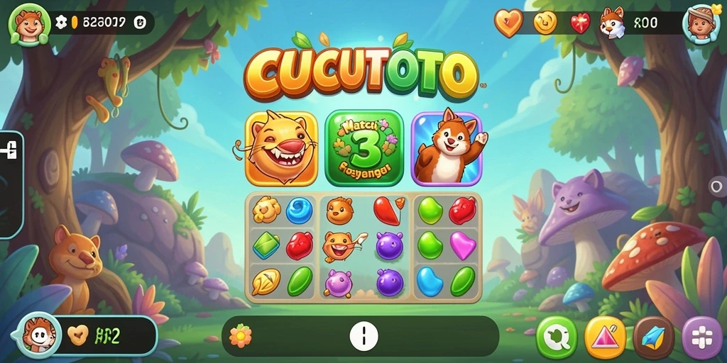 Screenshot gameplay CUCUTOTO menampilkan momen seru permainan Match-3.