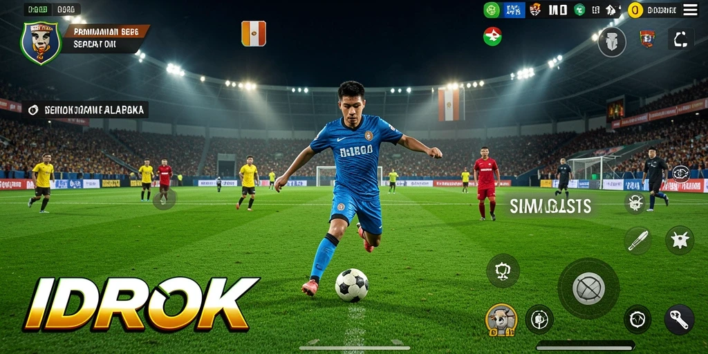 Screenshot gameplay IDROK menampilkan aksi sepak bola yang seru.