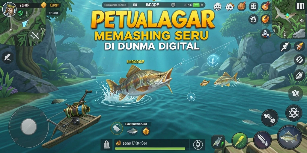 Tampilan gameplay INDORP yang menampilkan petualangan memancing seru.