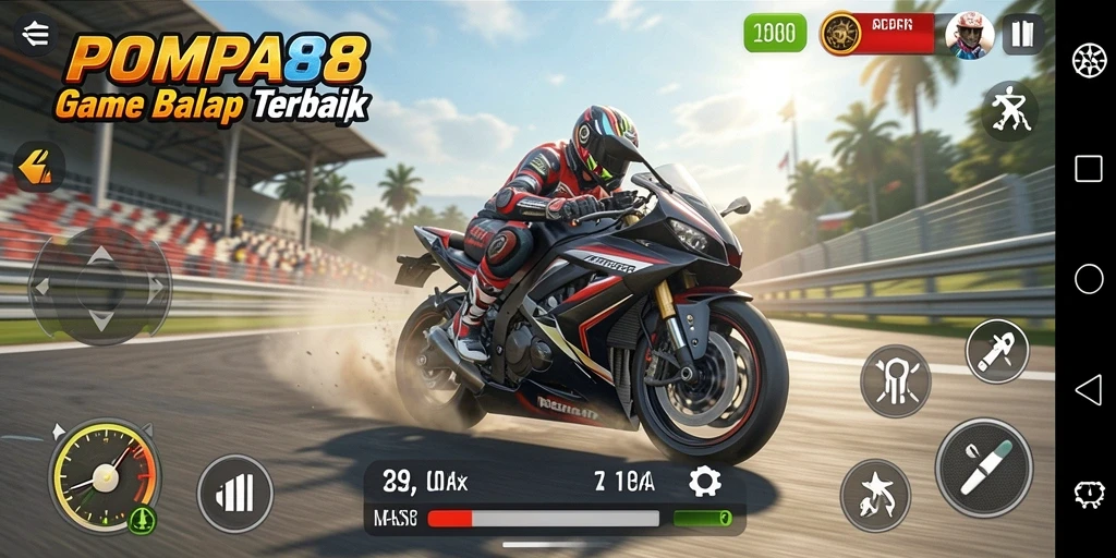 Tampilan menarik dari gameplay POMPA88 dalam balapan motor.