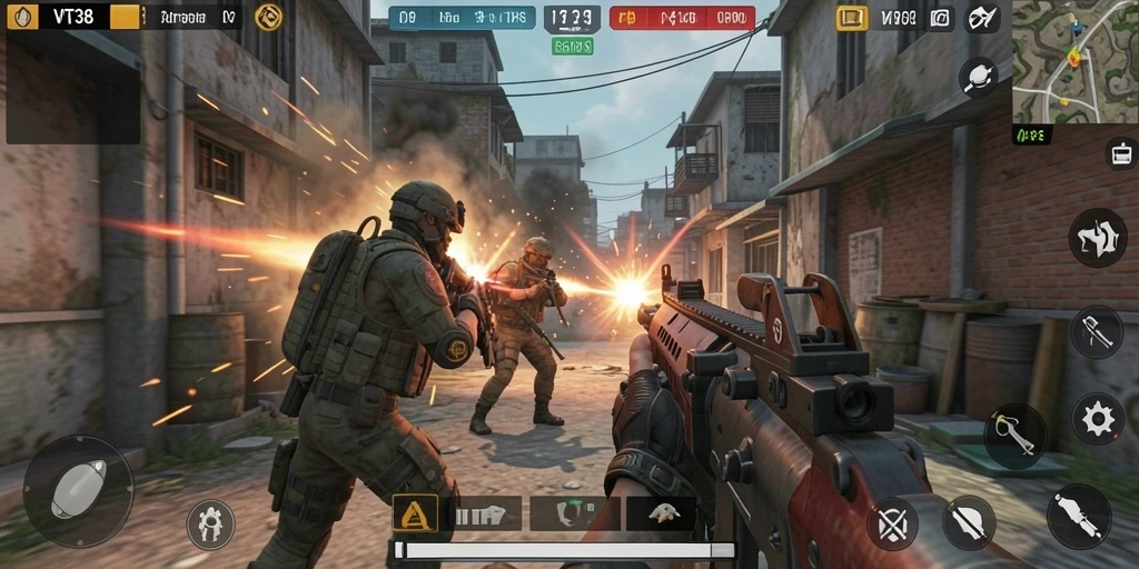 Gameplay seru di VT38 dengan aksi tembak-menembak penuh strategi.