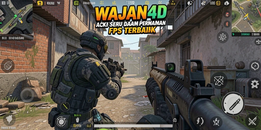 Screenshot utama WAJAN4D menunjukkan aksi tembak-menembak yang intens dalam gameplay FPS.