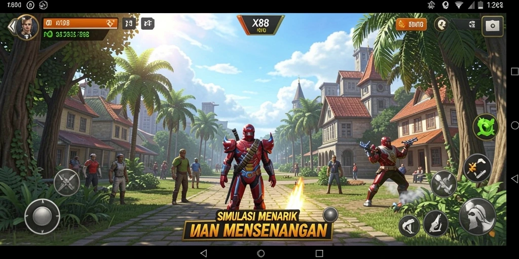 Tampilan gameplay menarik X88 dengan berbagai karakter dan misi.